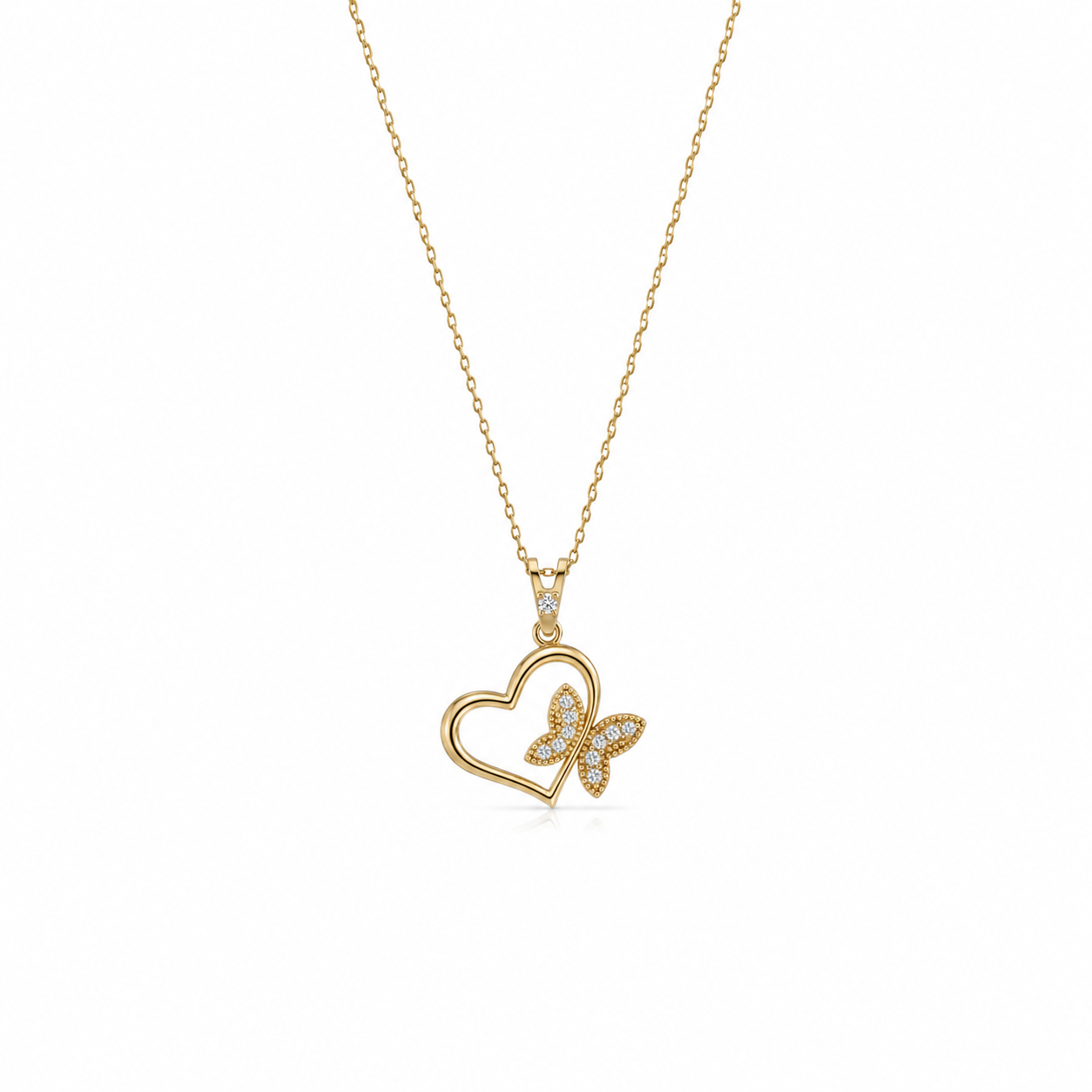 SORS Özel Tasarım Altın Butterfly Heart Taşlı Kolye