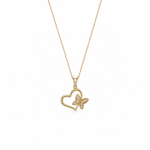 SORS Özel Tasarım Altın Butterfly Heart Taşlı Kolye