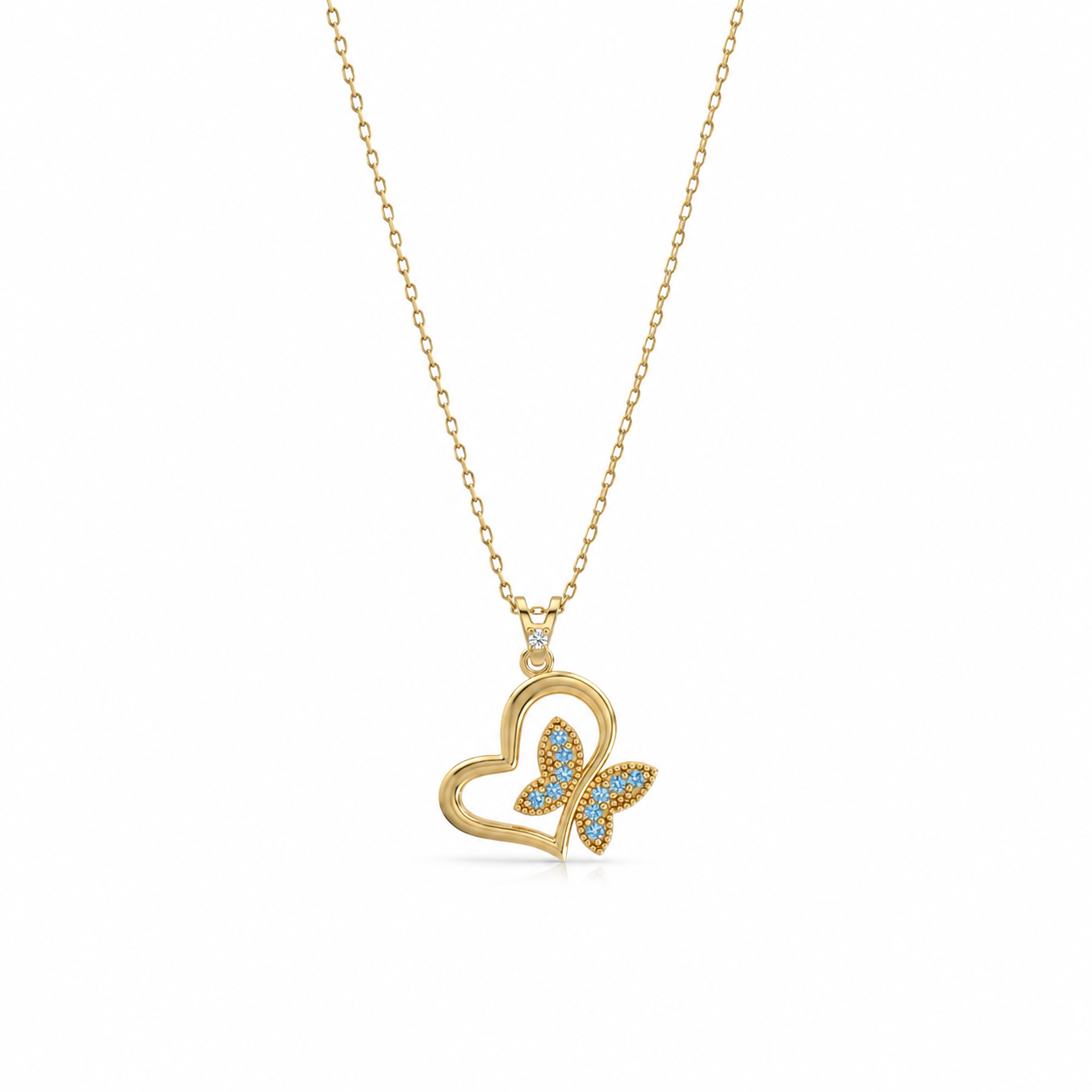 SORS Özel Tasarım Altın Butterfly Heart Taşlı Kolye