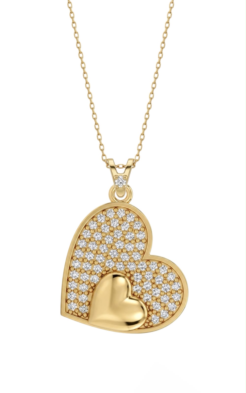 SORS Özel Tasarım Altın Double Heart Taşlı Kolye