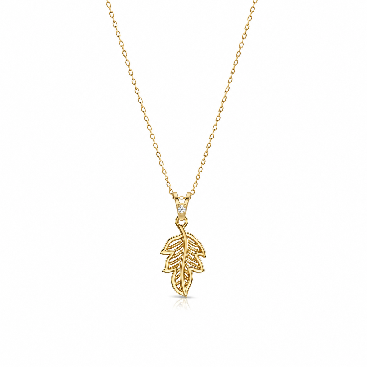SORS Özel Tasarım Altın Golden Leaf Taşlı Kolye
