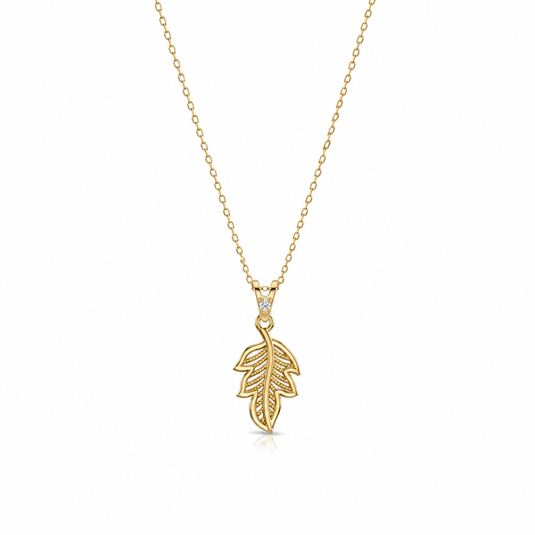 SORS Özel Tasarım Altın Golden Leaf Taşlı Kolye