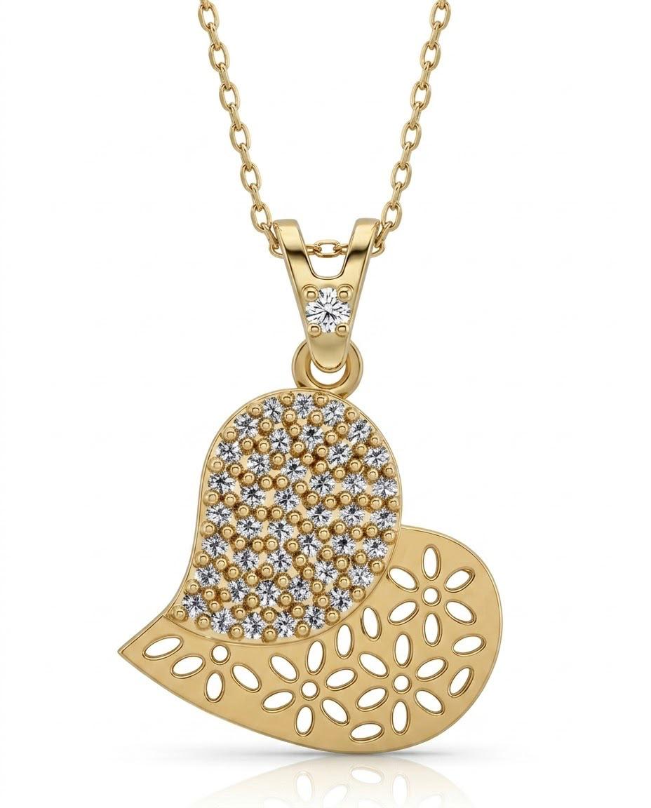 SORS Özel Tasarım Altın Flower Heart Taşlı Kolye