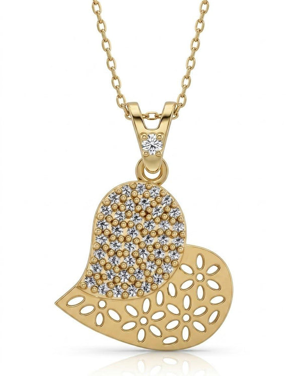SORS Özel Tasarım Altın Flower Heart Taşlı Kolye