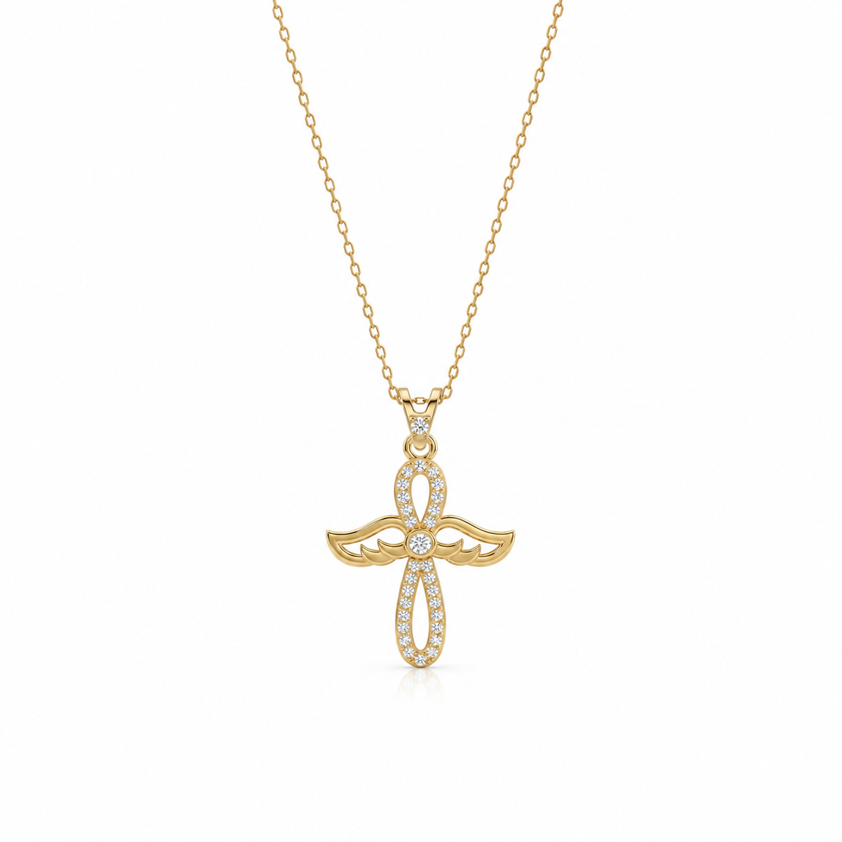 SORS Özel Tasarım Altın Infinity Angel Taşlı Kolye