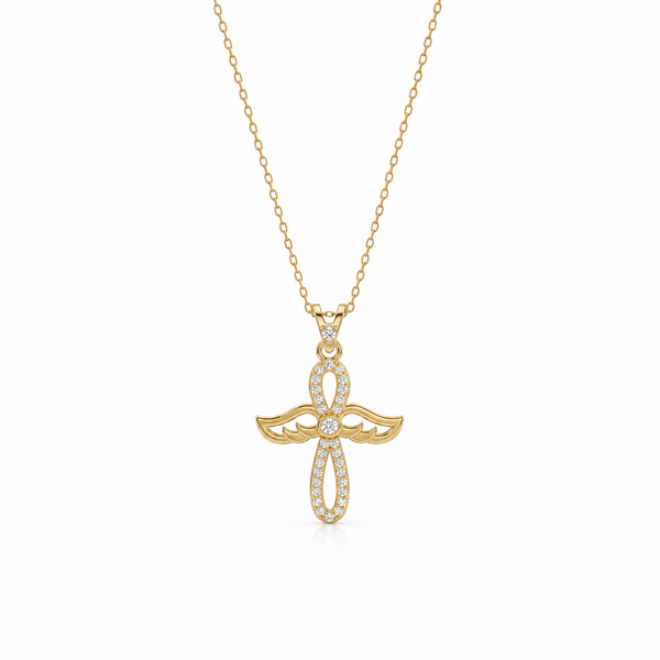 SORS Özel Tasarım Altın Infinity Angel Taşlı Kolye