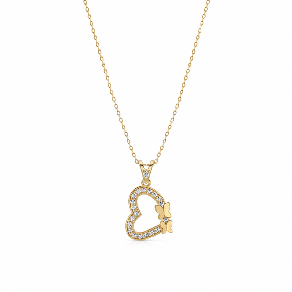 SORS Özel Tasarım Altın Twin Butterfly Heart Taşlı Kolye
