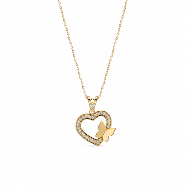 SORS Özel Tasarım Altın Sweet Butterfly Heart Taşlı Kolye