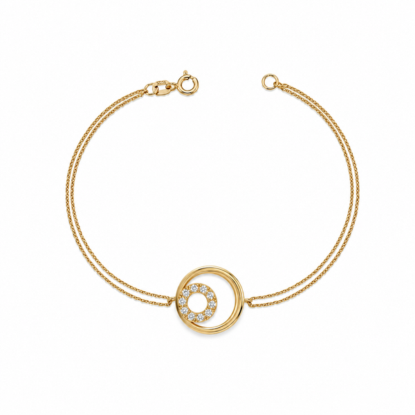 SORS Özel Tasarım Altın Circle Charm Taşlı Bileklik