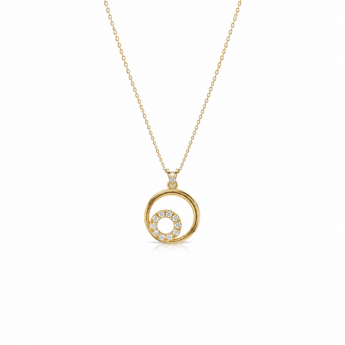 SORS Özel Tasarım Altın Circle Charm Taşlı Kolye
