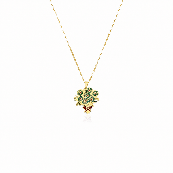 SORS Özel Tasarım Altın Daisy Bouquet Çiçekli Kolye