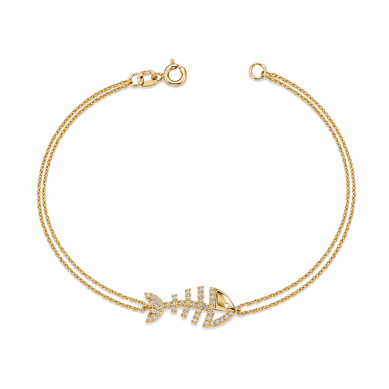 SORS Özel Tasarım Altın Fishbone Charm Bileklik