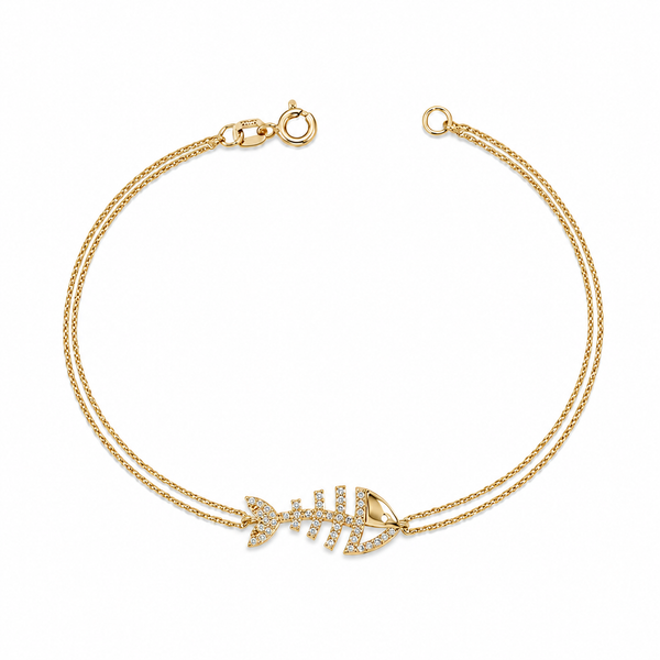 SORS Özel Tasarım Altın Fishbone Charm Bileklik