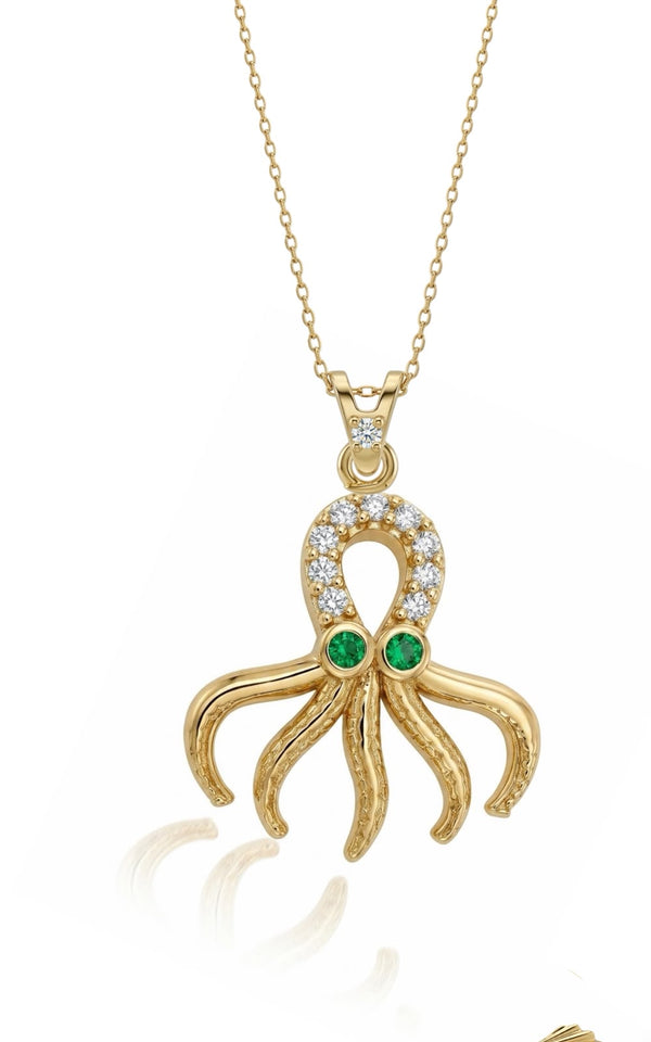 SORS Özel Tasarım Altın Golden Octopus Taşlı Kolye