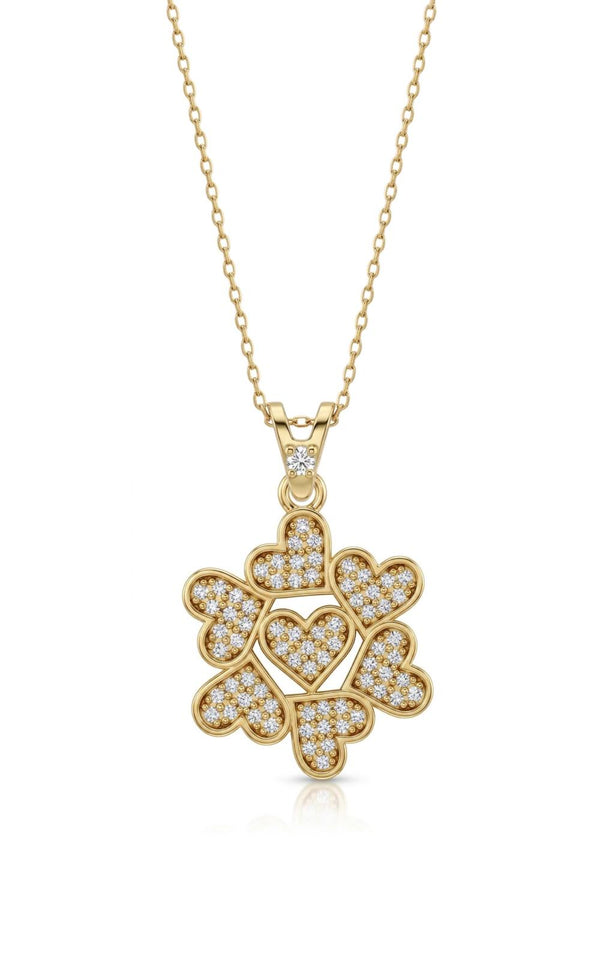 SORS Özel Tasarım Altın Heart Blossom Taşlı Kolye