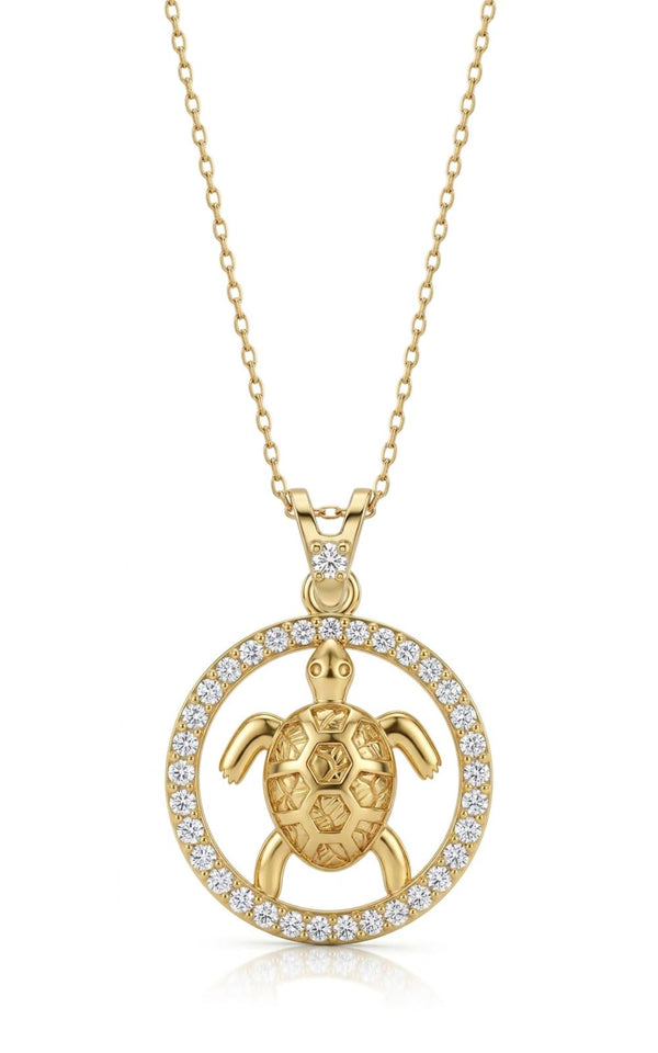 SORS Özel Tasarım Altın Lucky Turtle Taşlı Kolye