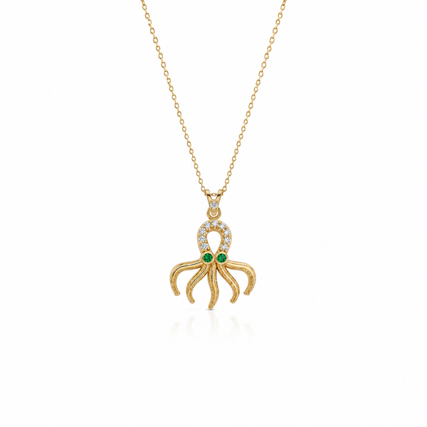 SORS Özel Tasarım Altın Golden Octopus Taşlı Kolye