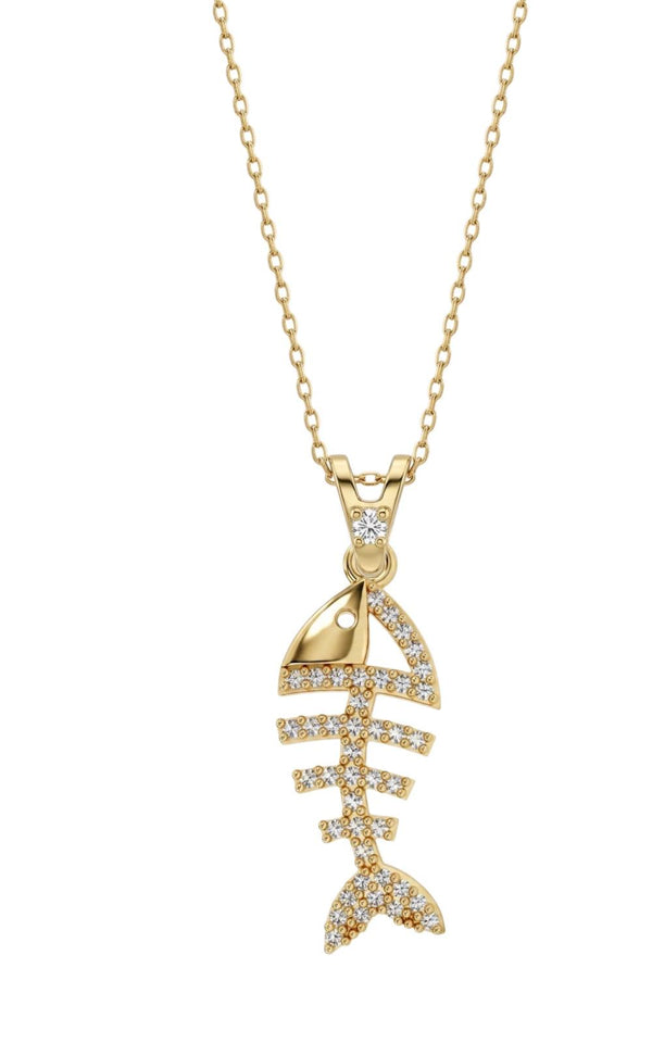 SORS Özel Tasarım Altın Fishbone Charm Kolye