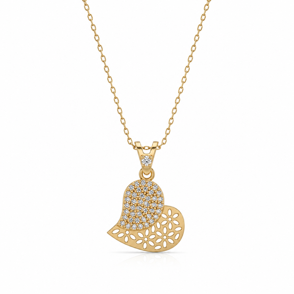 SORS Özel Tasarım Altın Flower Heart Taşlı Kolye