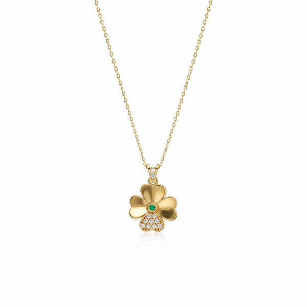 SORS Özel Tasarım Golden Clover Taşlı Kolye