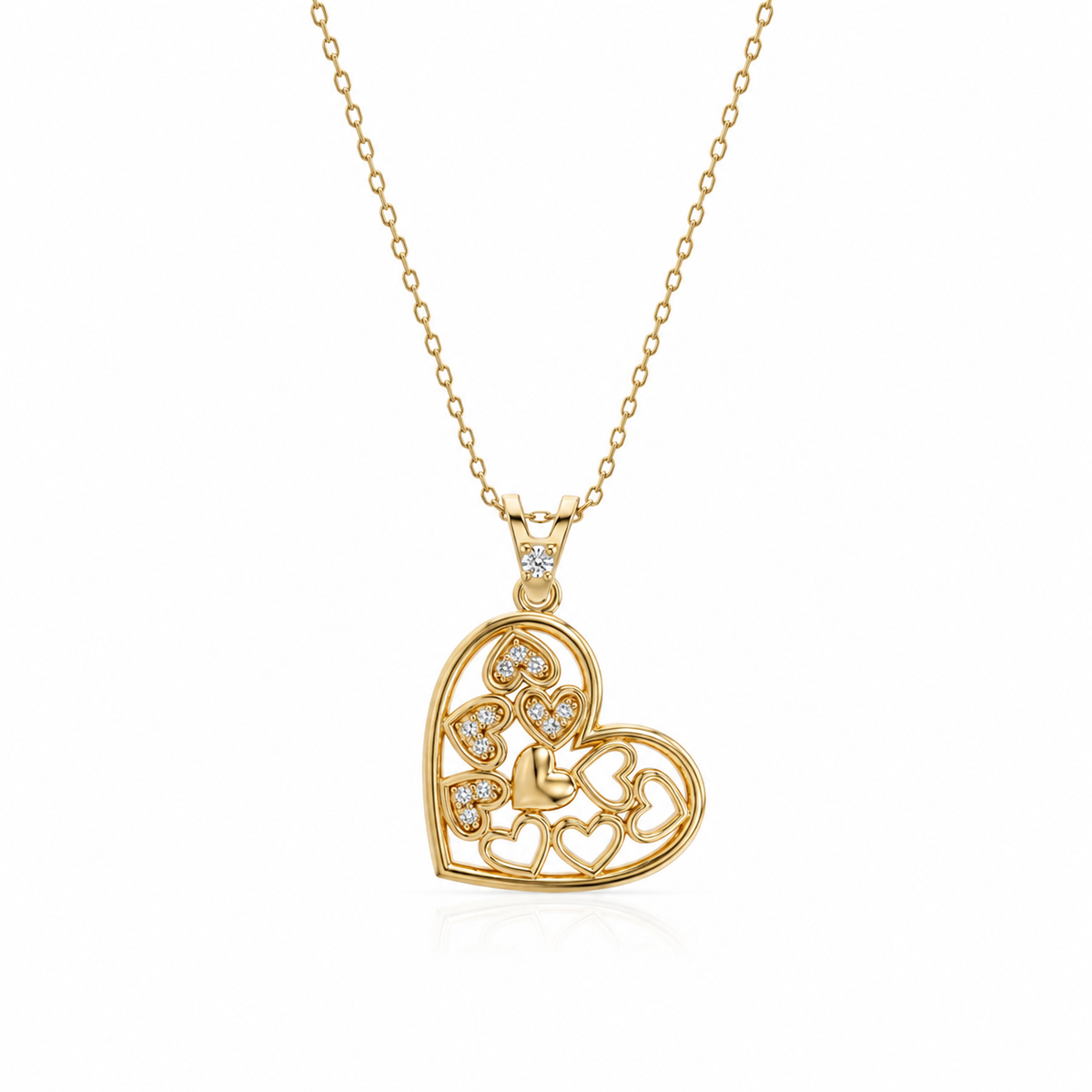 SORS Özel Tasarım Altın Family of Hearts Taşlı Kolye
