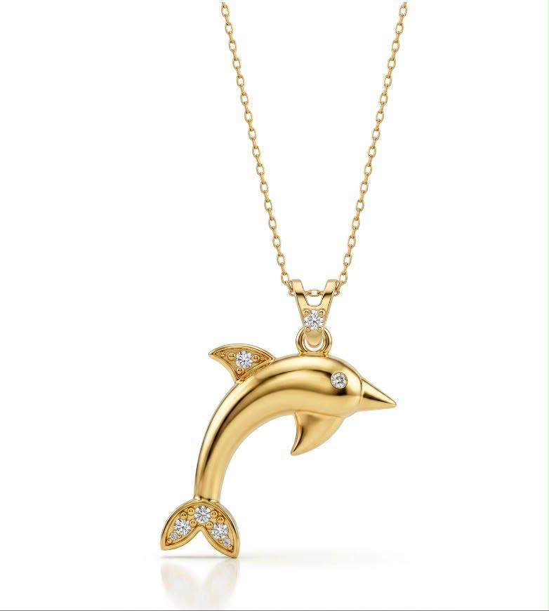 SORS Özel Tasarım Altın Golden Dolphin Kolye