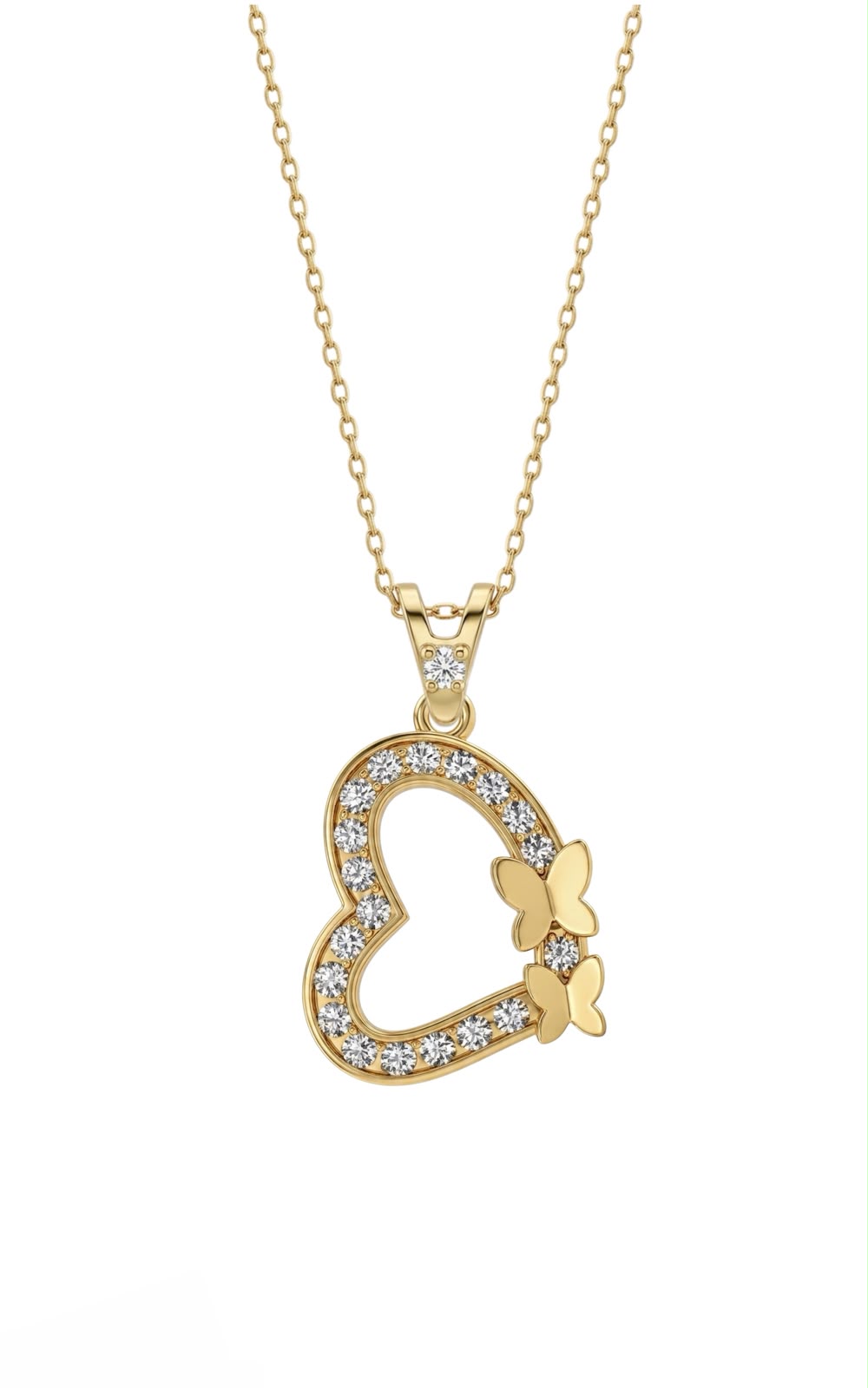 SORS Özel Tasarım Altın Twin Butterfly Heart Taşlı Kolye
