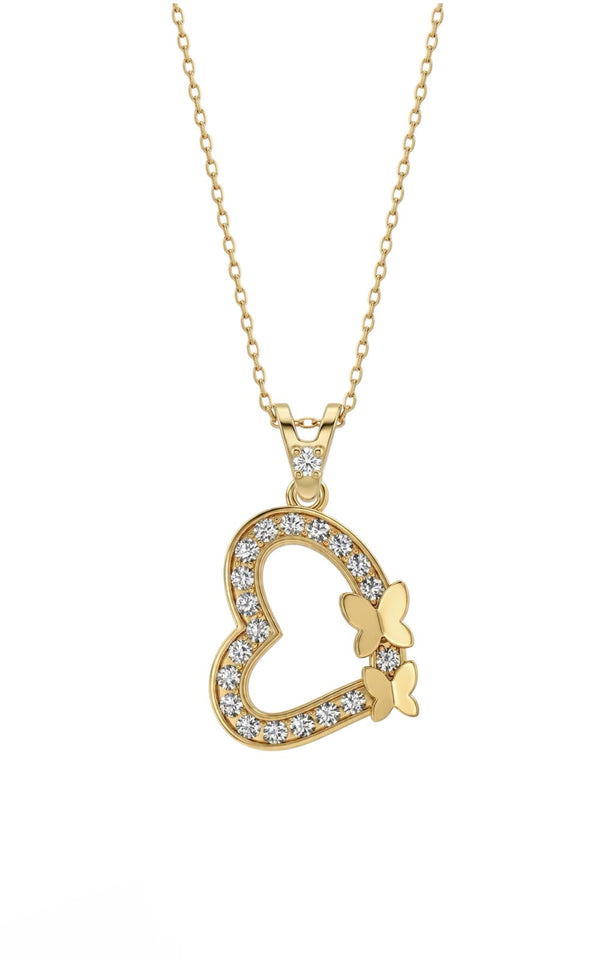 SORS Özel Tasarım Altın Twin Butterfly Heart Taşlı Kolye