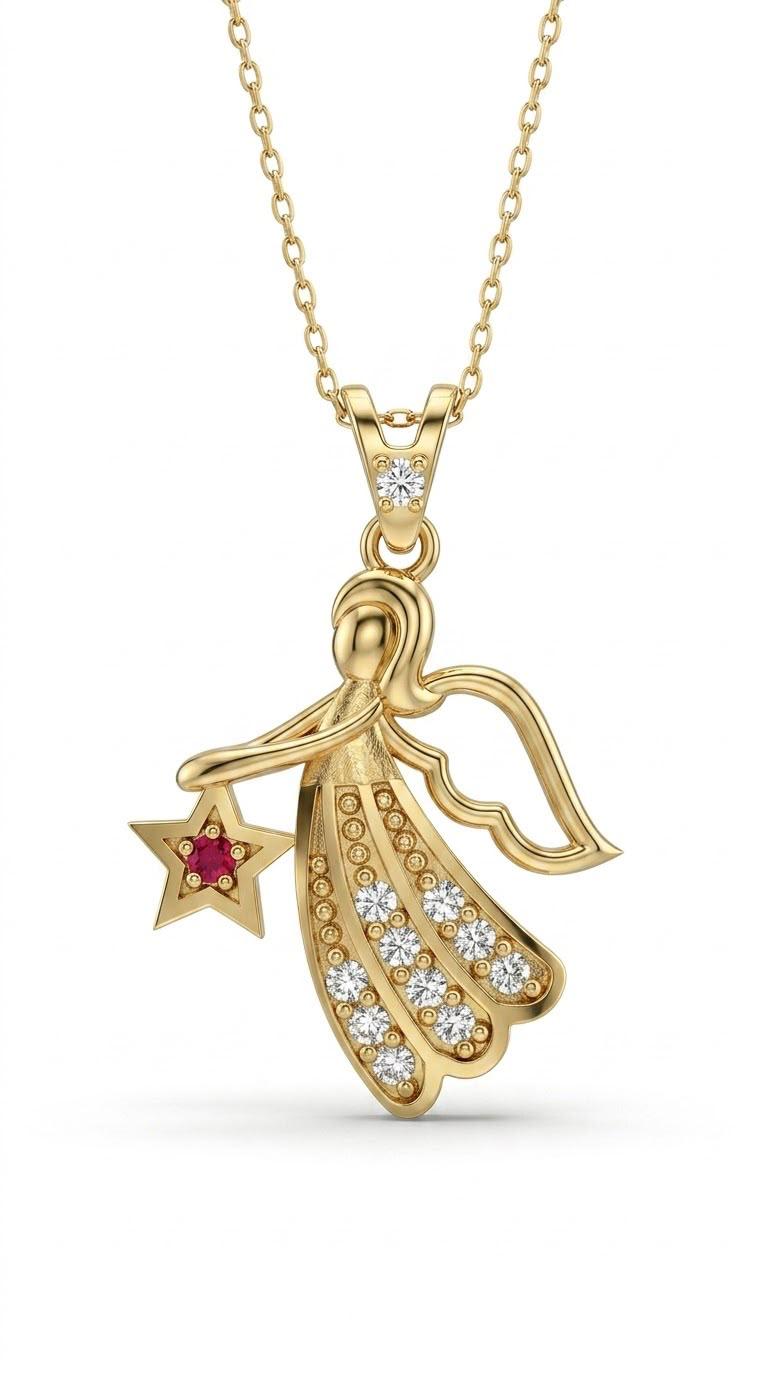SORS Özel Tasarım Altın Star Angel Taşlı Kolye