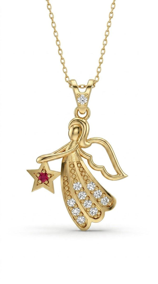 SORS Özel Tasarım Altın Star Angel Taşlı Kolye