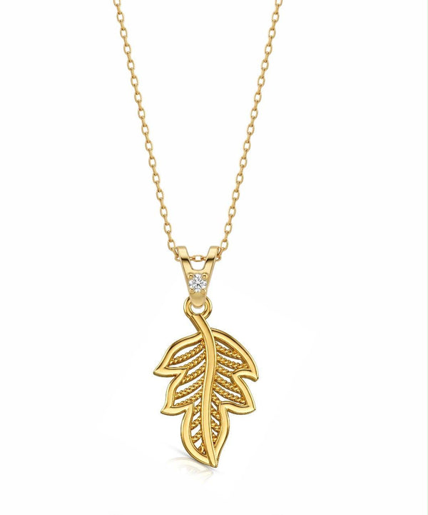 SORS Özel Tasarım Altın Golden Leaf Taşlı Kolye