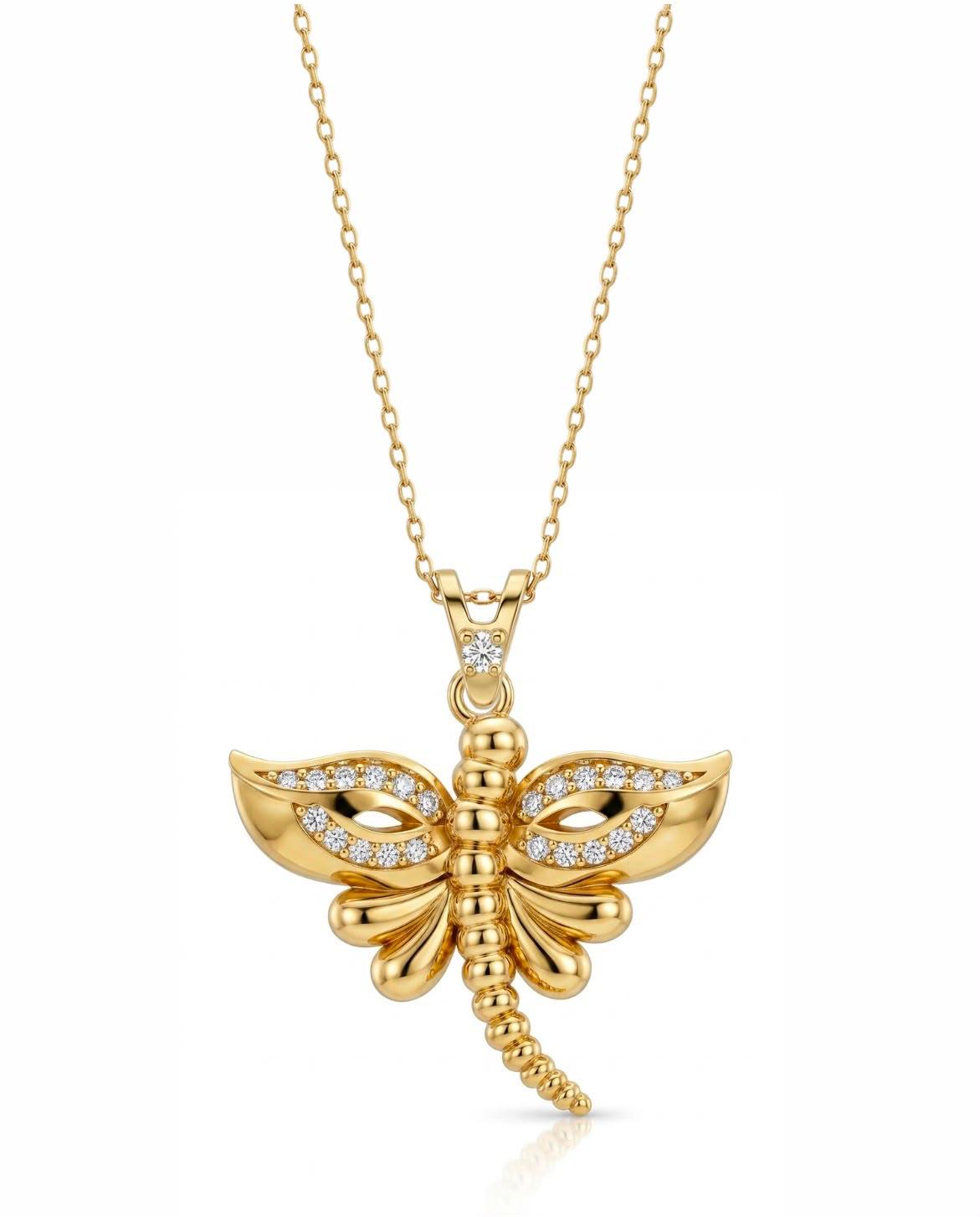 SORS Özel Tasarım Altın Elegant Dragonfly Kolye
