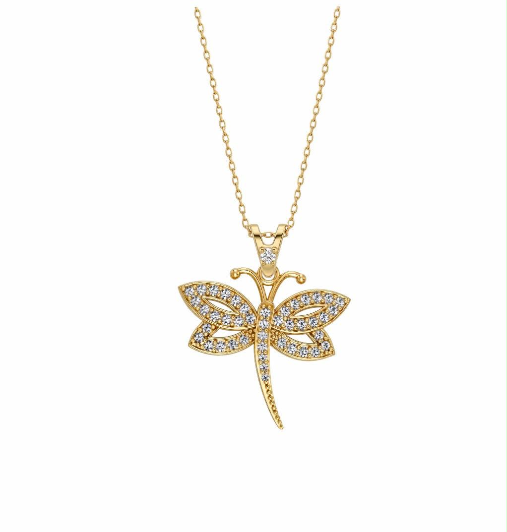 SORS Özel Tasarım Altın Mini Dragonfly Kolye